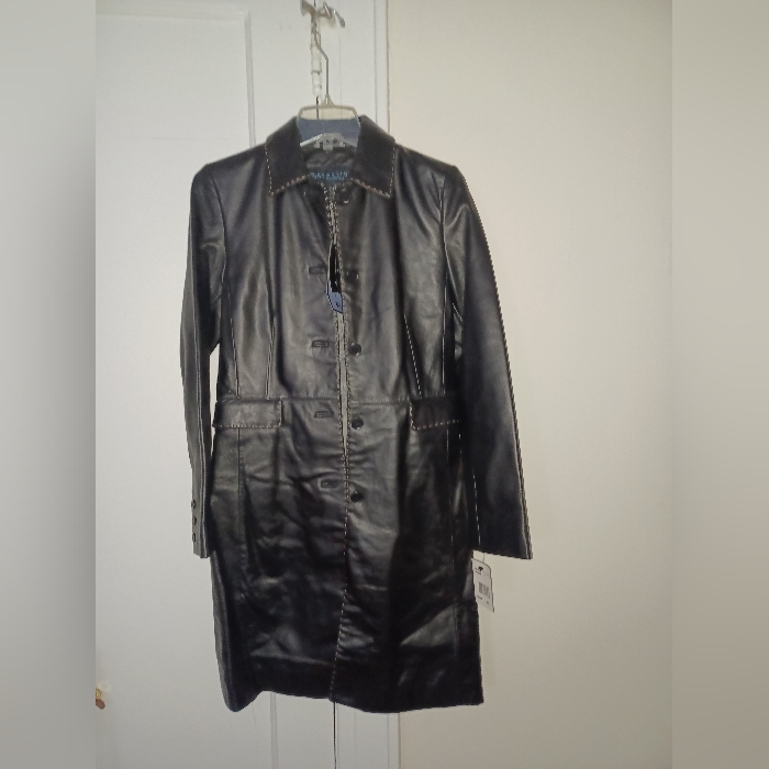 Kenneth Cole Reaction Black Long Leather Coat